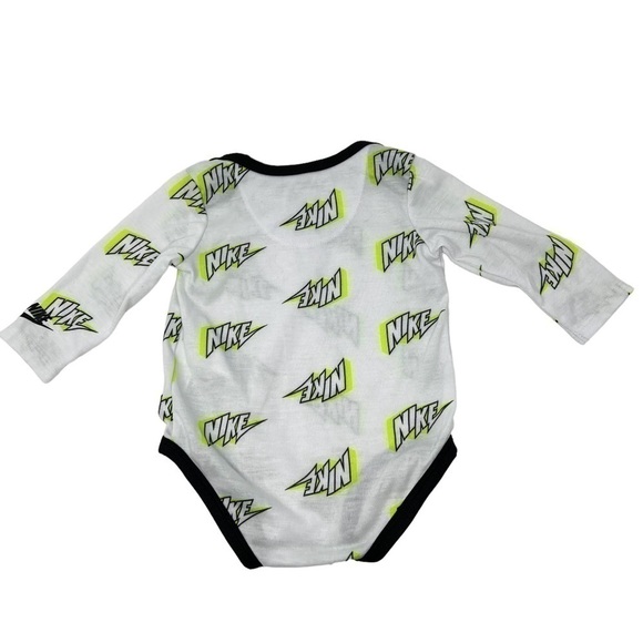 Nike White and Bright Green Lightweight 6M Long Sleeve Bodysuit - Picture 2 of 3